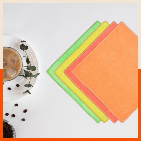 Spic & Span Multi Purpose Micro Fiber Cleaning Cloth - 340 GSM: 40cmx40cm (Pack of 4 - Fluorescent Orange + Fluorescent Green + Fluorescent Yellow + Peach)